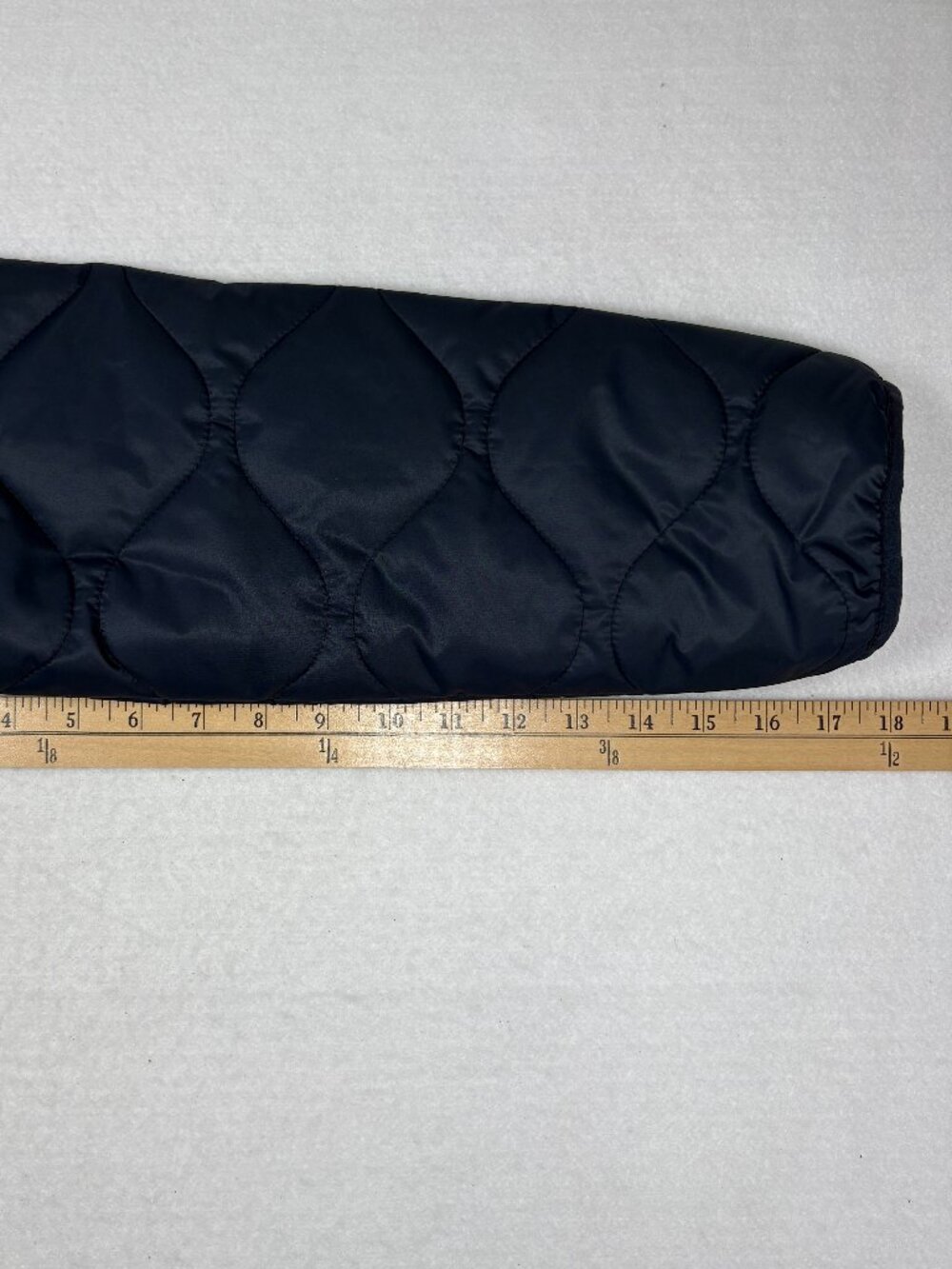 Quince Featherless Quilted Long Puffer Jacket Coat Navy Gold Snaps Preppy Chic M - Picture 5 of 10